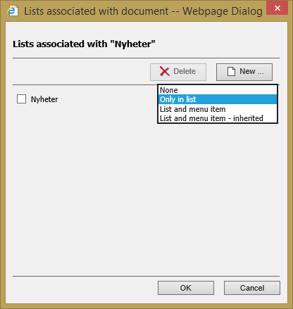 The Associated lists dialog and options