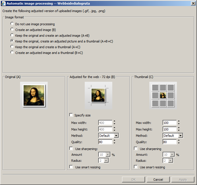 Image processing dialog